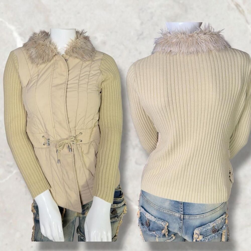 y2k vintage glimmer by j.j. basics Women's Cream and Tan Coat